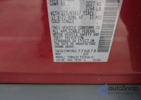 2014 Nissan Rogue Sv from USA, damaged, VIN 5N1AT2MT8EC776678